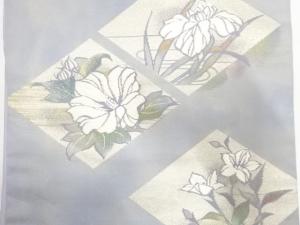 アンティーク　色紙に草花模様織り出し　名古屋帯